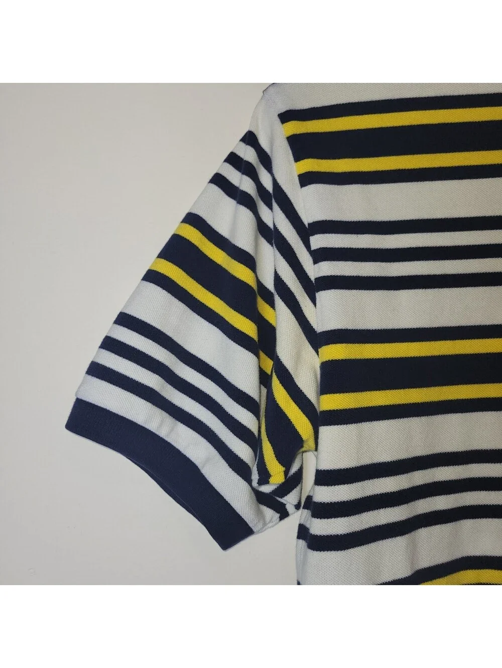 Polo Golf Ralph Lauren Men's M White Navy Blue Yellow Striped Short Sleeve Polo